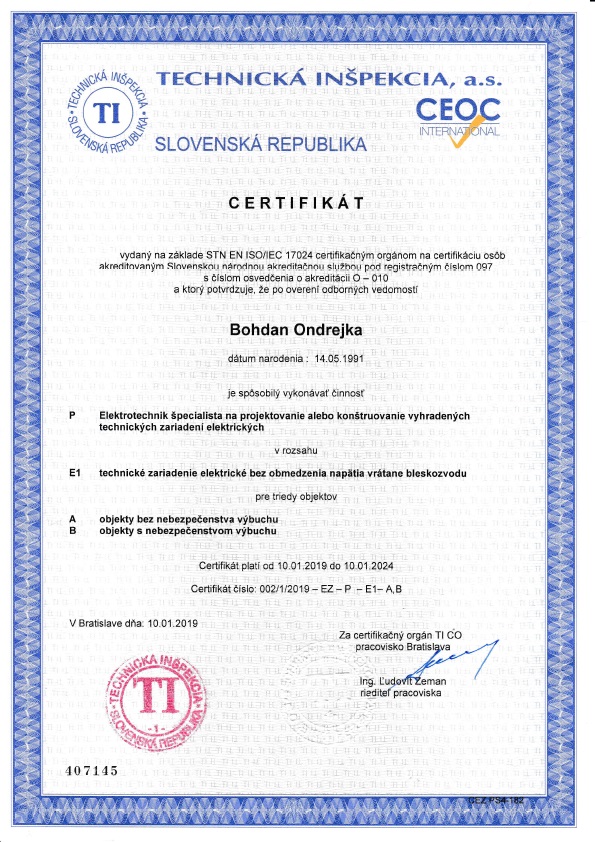 Certifikát projektanta STN EN ISO/IEC 17024